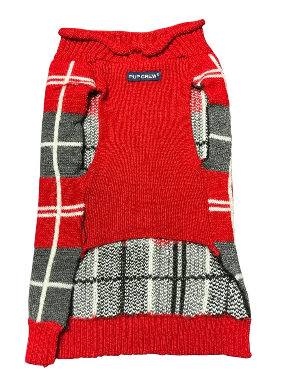 Plaid Knit Dog Sweater Pup Crew Size L